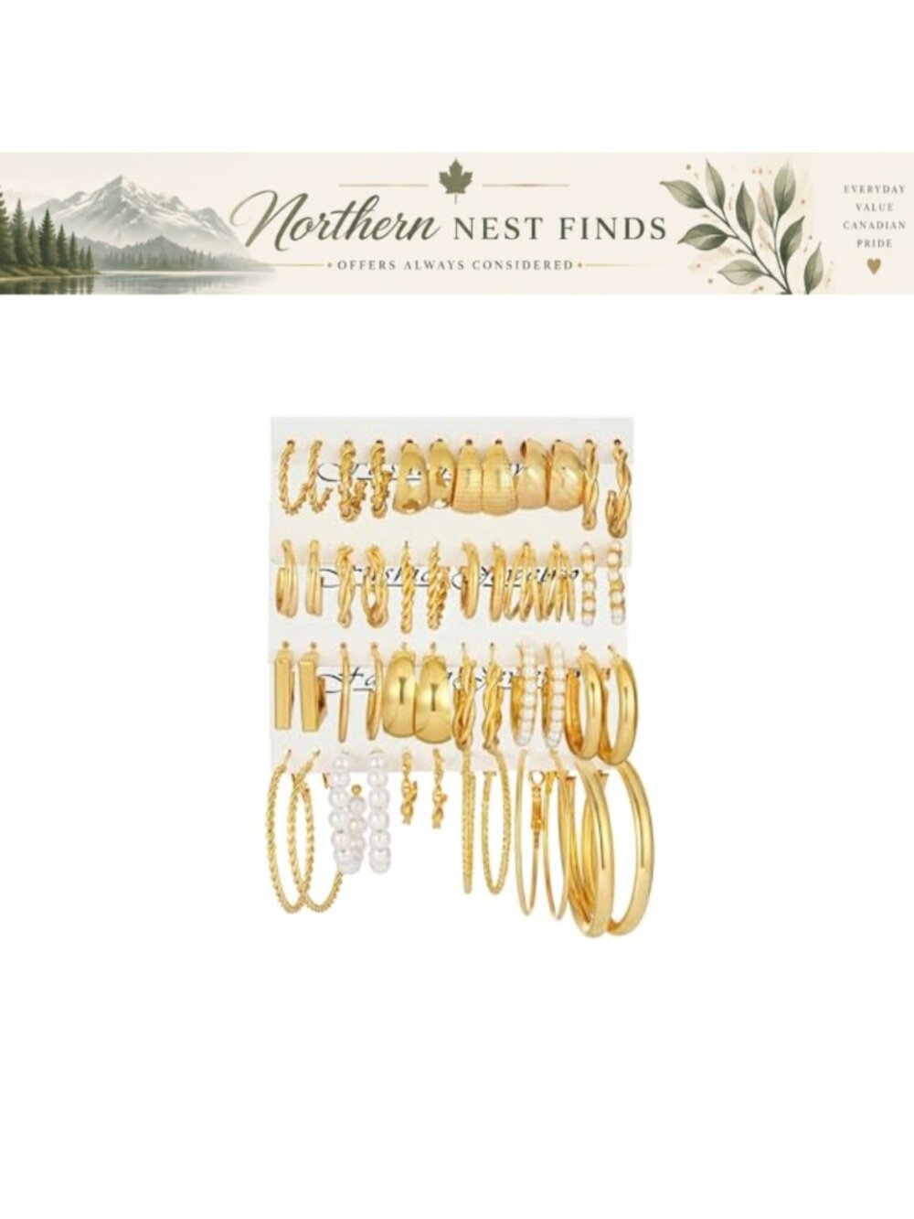 24 Pairs Lightweight Hoop Earrings Set for Women Alloy 20mm-50mm